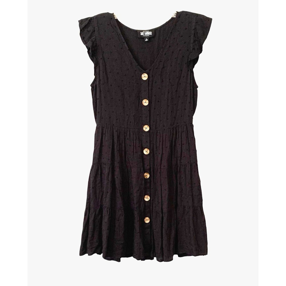 Sweet Wanderer Swiss Dot Black V-Neck Tiered Mini Dress Party Sexy - Sz Small